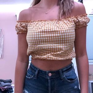 yellow gingham ruffle top
